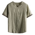 thumbnail image 1 of HAiming Cotton Linen T-Shirts for Men Short Sleeve Plus Size Casual V Neck Solid Color Pullover Tops, 1 of 4