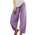 thumbnail image 1 of HAiming Cotton Linen Wide Leg Pants High Elastic Waisted Pants Casual Comfy Baggy Pleated Trousers with Pocket, 1 of 9