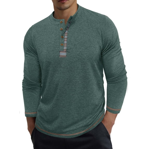 HAiming Cotton Shirts for Men Long Sleeve Button Casual Sports Basic Tee Tops Fall Winter Trendy Clothes
