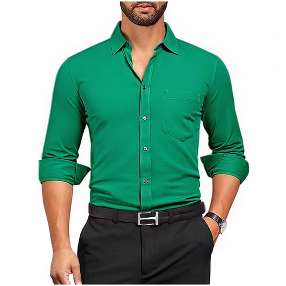 HAiming Dress Shirt for Men Solid Color Lepal Collar Button down Long Sleeve Causual Formal Business Tops