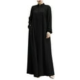 thumbnail image 1 of HAiming Dresses for Women Solid Color Long Sleeve Stand Collar Zip up Maxi Dress Plus Size Casual Loose Long Dress, 1 of 9