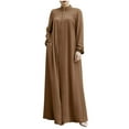 thumbnail image 1 of HAiming Dresses for Women Solid Color Long Sleeve Stand Collar Zip up Maxi Dress Plus Size Casual Loose Long Dress, 1 of 9
