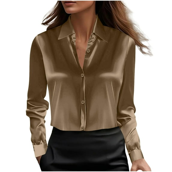 HAiming Dressy Shirt for Women Lapel Collar Button down Casual Long Sleeve Business Solid Color Blouse