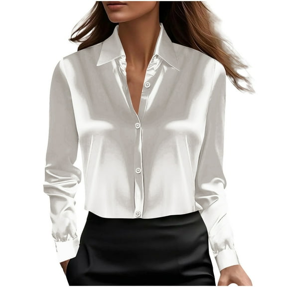 HAiming Dressy Shirt for Women Lapel Collar Button down Casual Long Sleeve Business Solid Color Blouse