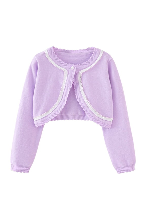 Fall Clothes Girls Cotton Cropped Cardigan Sweaters Long Sleeve Lace Trim Solid Color Open Front Cover up Tops Coat