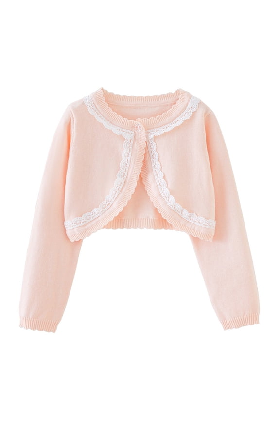 Fall Clothes Girls Cotton Cropped Cardigan Sweaters Long Sleeve Lace Trim Solid Color Open Front Cover up Tops Coat