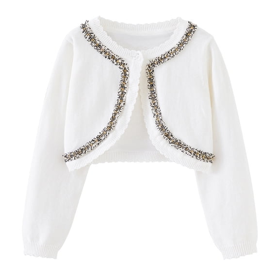HAiming Fall Clothes Girls Cotton Cropped Cardigan Sweaters Long Sleeve Lace Trim Solid Color Open Front Cover up Tops Coat