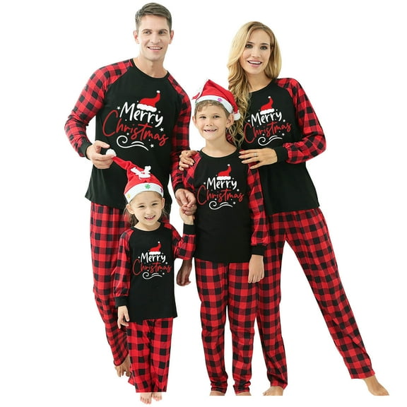 HAiming Family Pajamas Matching Sets Christmas Printed Long Sleeved Crewneck Tops Pants 2 Piece Pjs Holiday Sleepwear