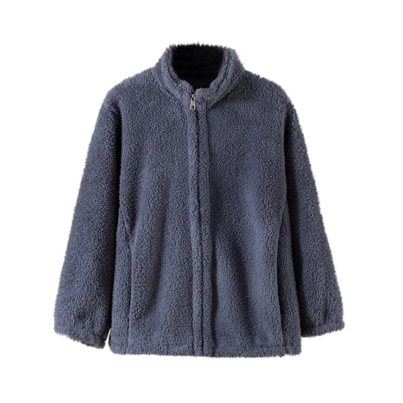 HAiming Fleece Jacket Coat Stand Collar Long Sleeve Fuzzy Winter Wram Soft Comfy Outwear Fall Trendy Clothes