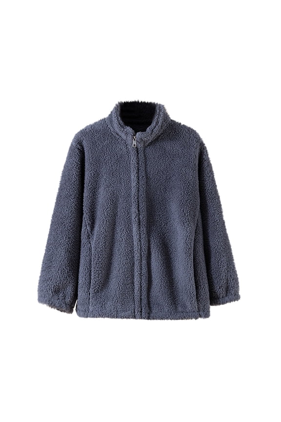 Fleece Jacket Coat Stand Collar Long Sleeve Fuzzy Winter Wram Soft Comfy Outwear Fall Trendy Clothes