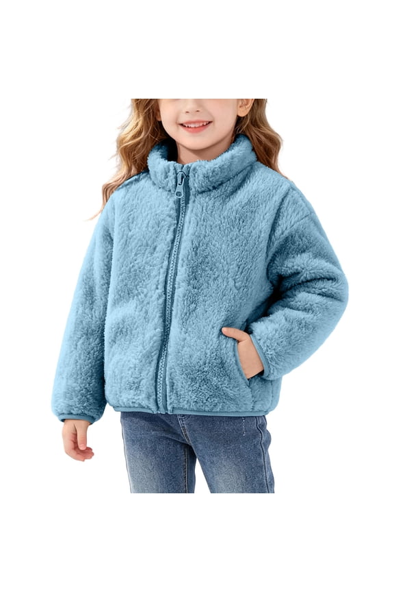 Fleece Jackets for Kids Long Sleeve Full Zip Warm Cute Thermal Comfy Jackets Winter Workout Tops with Pockets