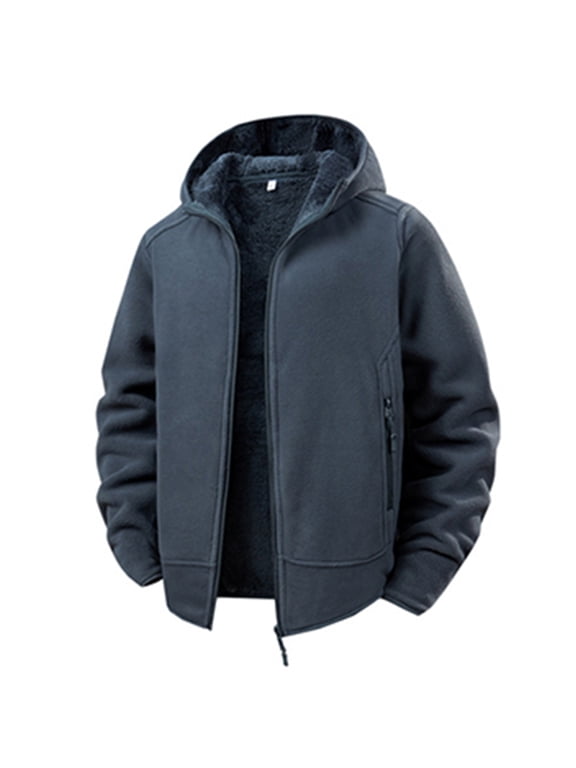 Fleece Lined Jackets Coats for Men Full Zip Casual Long Sleeve Solid Color Hooded Outwear with Pockets