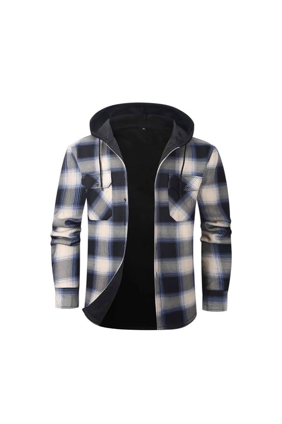 Fleece Lined Jackets Plaid Button down Coat Casual Long Sleeve Drawstring Hooded Outwear with Pocket
