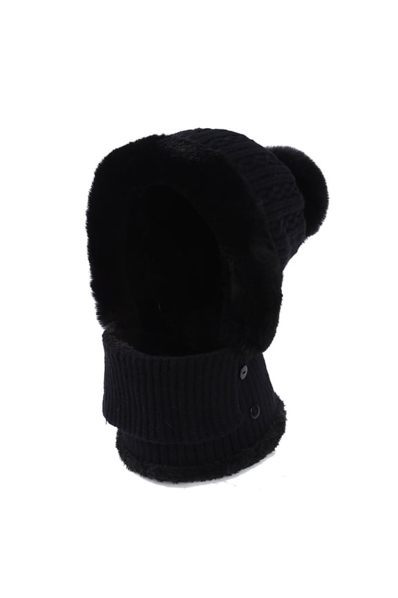 Fleece Lined Knit Hat Neck Warm Earflap Thermal Thick for Women Winter Hood Cold Weather Cap