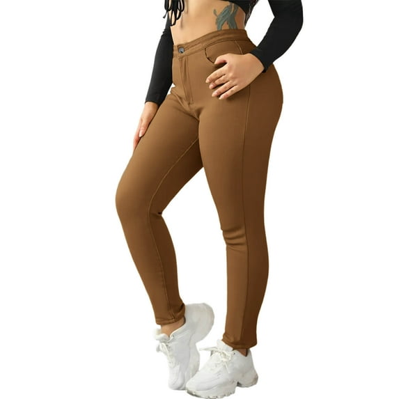 HAiming Fleece Lined Legging Pants for Women Winter Thermal Warm High Waisted Button Closure Trousers