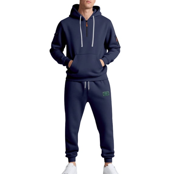 HAiming Fleece Lined Tracksuit 2 Piece Sets Quarter Zip Pullover Hoodies and Cargo Joggers Pants Athletic Sweatsuits