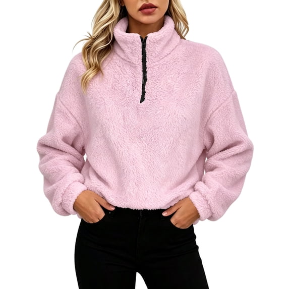 HAiming Fleece Sweatshirts for Women Fall Winter Workout Blouses Long Sleeve Quarter Zip Casual Mock Neck Tops