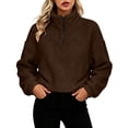 thumbnail image 1 of HAiming Fleece Sweatshirts for Women Fall Winter Workout Blouses Long Sleeve Quarter Zip Casual Mock Neck Tops, 1 of 5