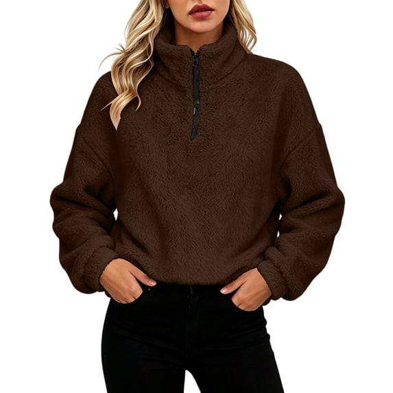HAiming Fleece Sweatshirts for Women Fall Winter Workout Blouses Long Sleeve Quarter Zip Casual Mock Neck Tops