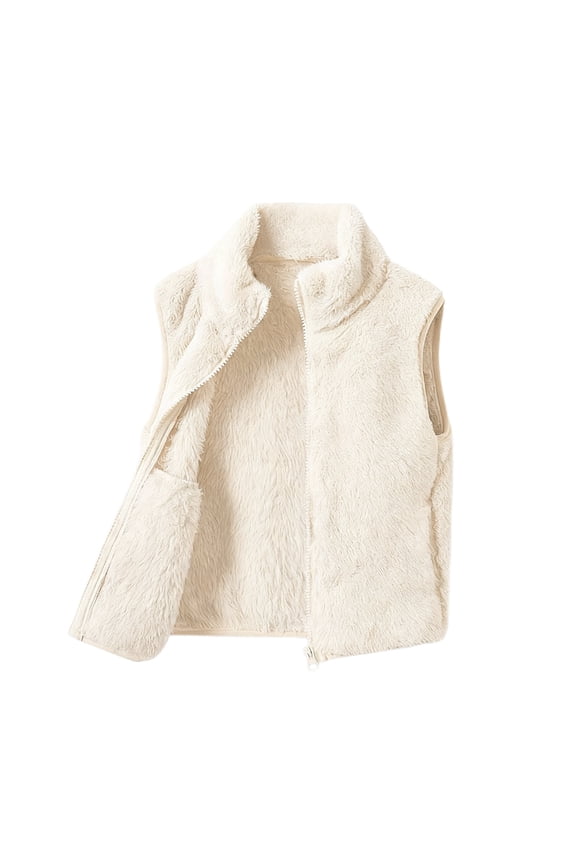 Fleece Vest Jacket for Boys Girls Zip up Stand Collar Sleeveless Casual Fuzzy Warm Outwear Coats