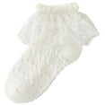 thumbnail image 1 of HAiming Girl's Dance Ankle Socks Ruffle Lace Frilly Solid Color Breathable Trendy Dress Sock for Kids, 1 of 3