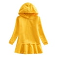 thumbnail image 1 of HAiming Girl's Hooded Sweatshirt Dress Solid Color Long Sleeve Ruffled Casual Loose Comfortable Dresses for 1-6 Years, 1 of 2