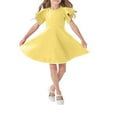 thumbnail image 1 of HAiming Girl's Ruffled Short Sleeve Dress Summer Casual Solid Color Round Neck A-Line Party Dresses for 2-11 Years, 1 of 4