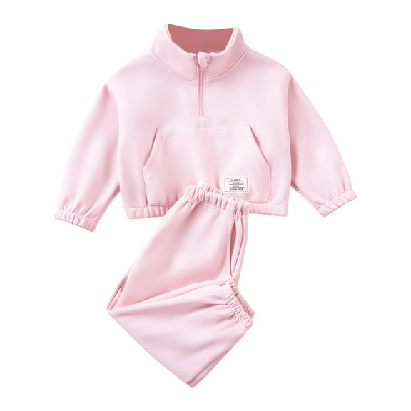 HAiming Girls 2PCS Sets Outfits Fleece Half Zip Pullover Stand Collar Sweatshirt and Sweatpants Clothes with Pockets