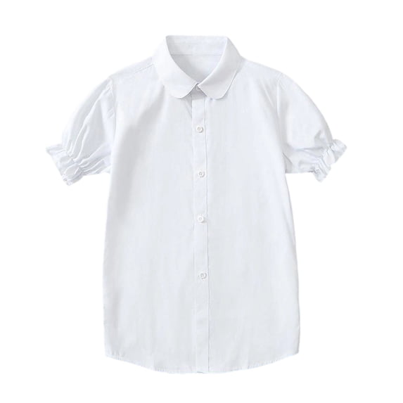 HAiming Girls Button down Shirts Short Sleeve Collared School Blouses Comfy Classic Uniforms Tee Summer Vacation Going out Kids Tops