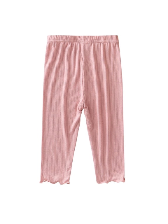 Girls Capri Leggings Kids Solid Color Elastic Mesh Breathable Pants Summer Trendy Clothes