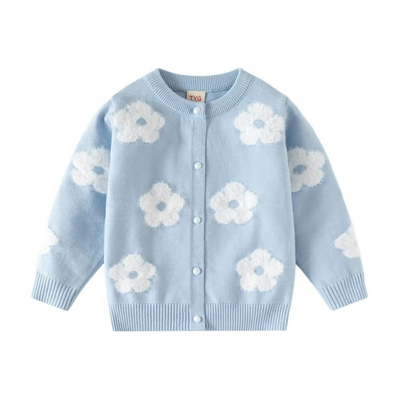 HAiming Girls Cardigan Jacket Long Sleeve Button Open Front Flower Graphic Sweater Toddler Kids Knit School Uniforms
