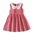 thumbnail image 1 of HAiming Girls Casual Dress Summer Cute Plaid Sleeveless Round Neck A-Line Pleated Dresses for Kids 2-6 Years, 1 of 3