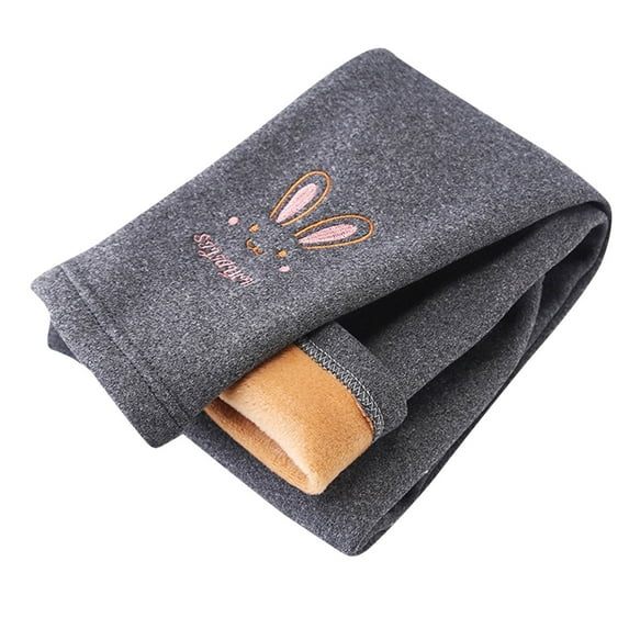 HAiming Girls Cotton Fleece Lined Warm Leggings Pants Print Active Winter Thick Solid Color Trousers