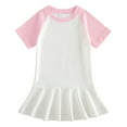 thumbnail image 1 of HAiming Girls Cotton Pleated Dress Toddler Short Sleeve Crewneck A-Line Color Block T-Shirt for School, 1 of 2