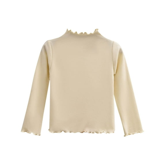 HAiming Girls Cotton T-Shirt Tops Long Sleeve Slim Fitted Velvet Lightweight High Collar Lettuce Neck Base Layer Tees