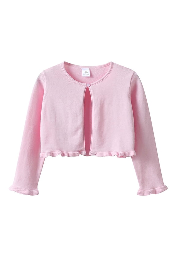 Girls Cropped Cardigan Sweater Long Sleeve Kids Ruffle Button Closure Knitted Kids Coat Cover up Fall Clothes