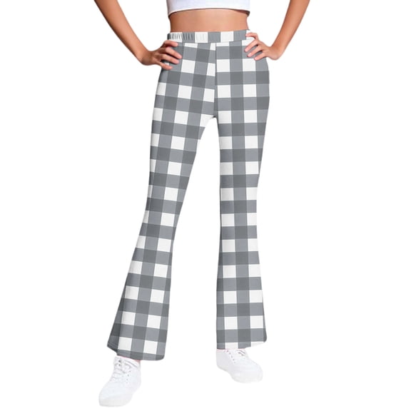 HAiming Girls Fleece Lined Flare Pants Plaid Casual Winter Warm Cute Warm Fall Trendy Trousers Clothes