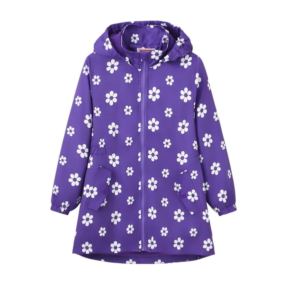 HAiming Girls Fleece Lined Long Coats Printed Long Sleeve Zip up Hoodie Jacket Outdoor Casual Warm Outwear with Pocket