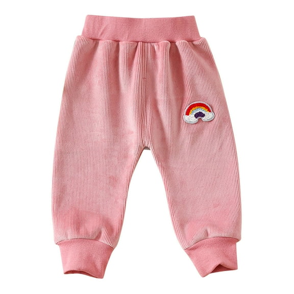 HAiming Girls Fleece Lined Warm Stretch Long Sweatpants Casual Solid Color Jogging Pants for Kids with Cute Printed