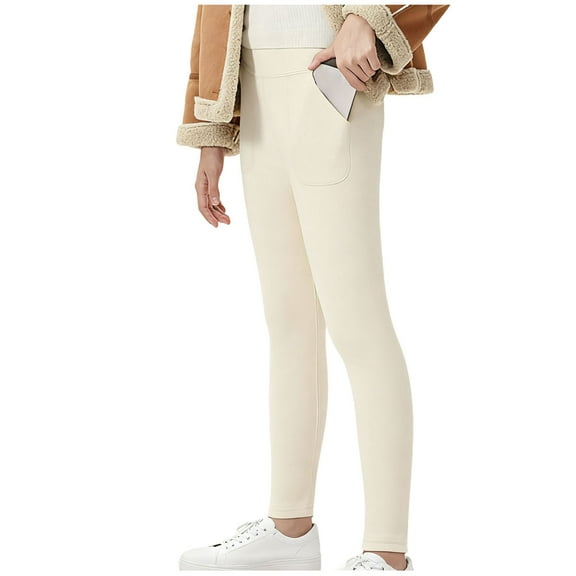 HAiming Girls' Fleece Lined Windproof Pants Thickened Thermal Leggings Stretchy Yoga Trousers with Pockets