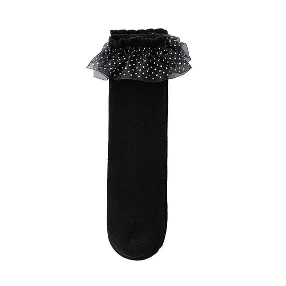 HAiming Girls Knee High Sock Lace Ruffle Frilly Polka Dots Solid Color Cute Soft Comfortable Stockings