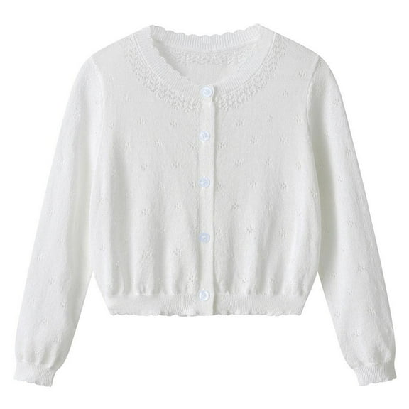 HAiming Girls Knit Cardigan Sweater Long Sleeve Round Neck Kids Casual Button down Soft Lightweight Cute Basic Top