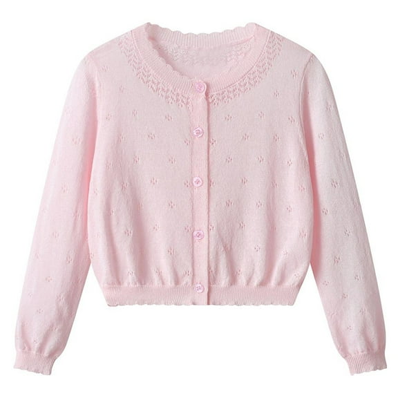 HAiming Girls Knit Cardigan Sweater Long Sleeve Round Neck Kids Casual Button down Soft Lightweight Cute Basic Top