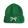 thumbnail image 1 of HAiming Girls Knit Cotton Hat Pullover Bow Graphic Solid Color Ribbed Comfortable Fashion Cute Caps for Kids, 1 of 3