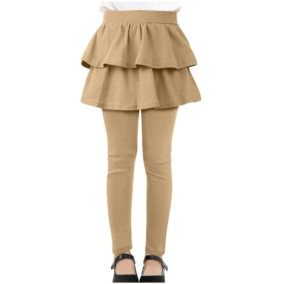Besolor Girls Leggings with Skirts Ruffled Skirt Pants Kids Casual School Uniform Stretchy Warm Tights Fall Clothes