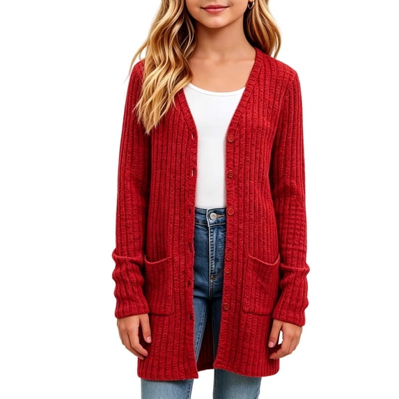 HAiming Girls Long Cardigan Long Sleeve Button down Comfy Casual Sweaters with Pockets Fall Winter Going out Coats