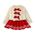 thumbnail image 1 of HAiming Girls Long Sleeve Pullover Ruffle Bowtie Knitted Sweater and Striped Skirt 2PCS Set Kids Fall Clothes, 1 of 3