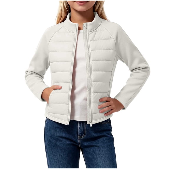 HAiming Girls Padded Jackets Long Sleeve Slim Full Zip Warm Quilted Jackets Fall Winter Outdoors Jackets with Pockets
