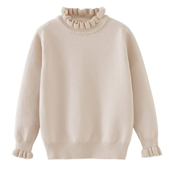 HAiming Girls Ruffle Mock Neck Sweater Puff Long Sleeve Fall Soft Knit Casual Pullover Solid Color Sweaters Winter Top