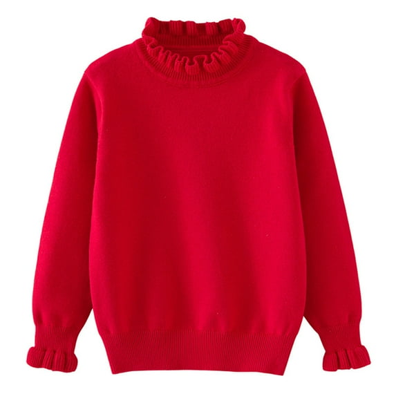 HAiming Girls Ruffle Mock Neck Sweater Puff Long Sleeve Fall Soft Knit Casual Pullover Solid Color Sweaters Winter Top
